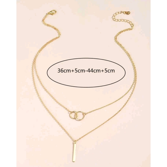 Anthropologie Minimalist Gold Layered Connecting Hoops and Bar Necklace - Picture 5 of 5